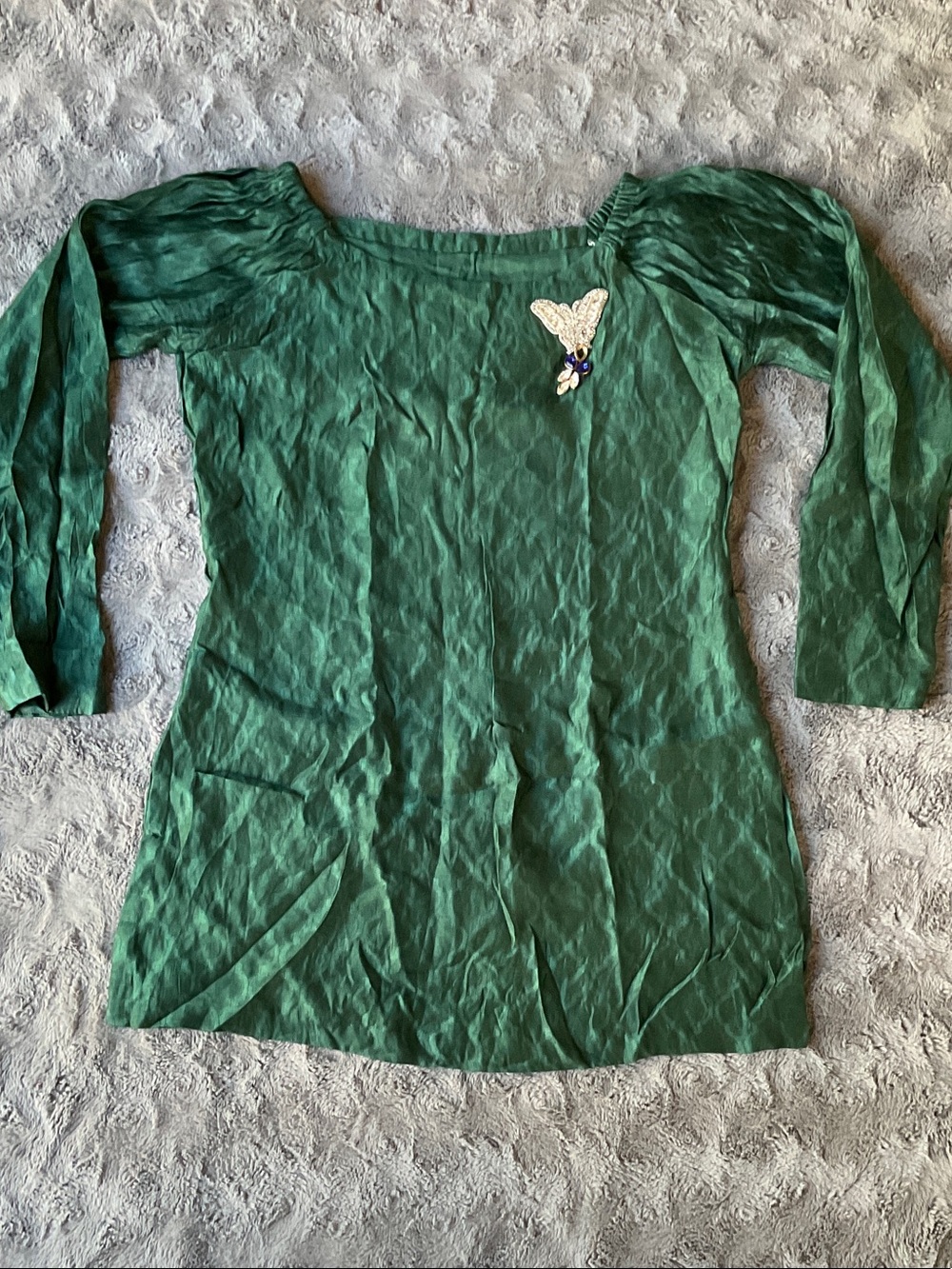 Women's Green Scoop Neck Long Sleeve Tunic Top / Kurta Dress
